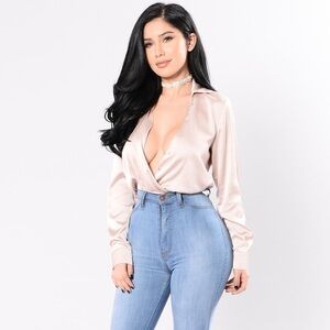 Fashion Nova Call My Hotline Bodysuit - Champagne